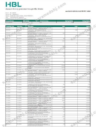 PAKISTAN HBL utility bill Word and PDF template